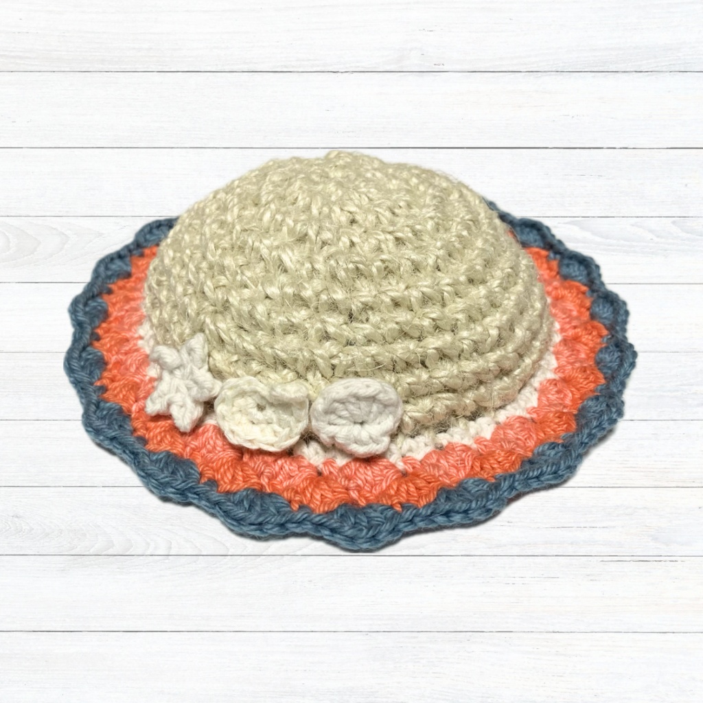 ぬい服|10cm〜16cm|海の麦わら帽子|編み物 ぬいぐるみ服 ニット シェル 夏 貝 ブルー グリーン ミント ピンク オレンジ