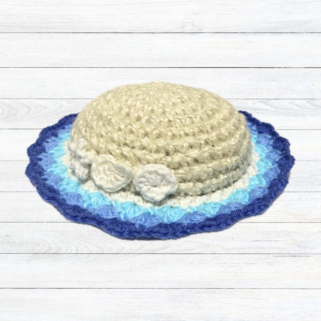 ぬい服|10cm〜16cm|海の麦わら帽子|編み物 ぬいぐるみ服 ニット シェル 夏 貝 ブルー グリーン ミント ピンク オレンジ