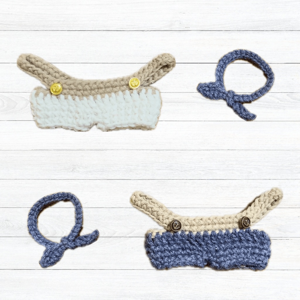 ぬい服|マリンサロペットセット(デニム・ホワイト)10cm〜16cm|編み物 ぬいぐるみ服 ニット ブルー