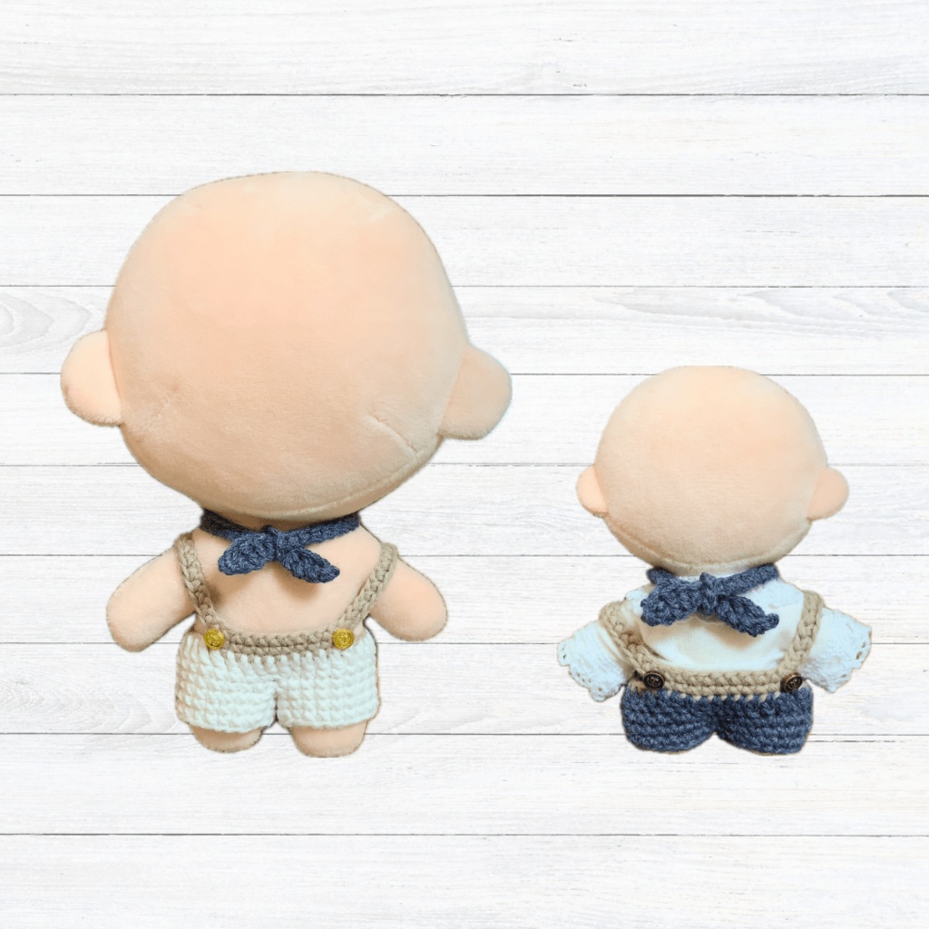 ぬい服|マリンサロペットセット(デニム・ホワイト)10cm〜16cm|編み物 ぬいぐるみ服 ニット ブルー