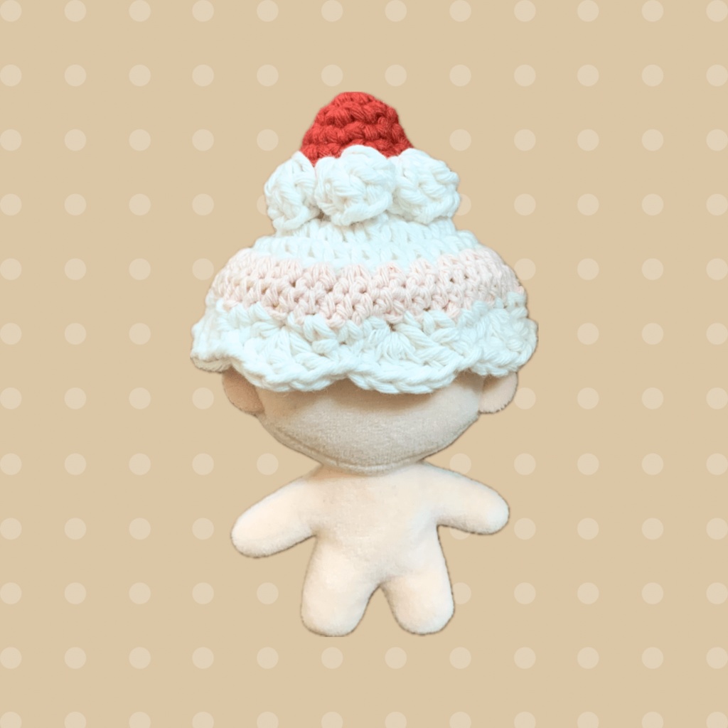 ぬい服|10cm〜14cmぬい|いちごショートケーキのお帽子(コットン)|編み物 ぬいぐるみ服 ニット 12cm 13cm