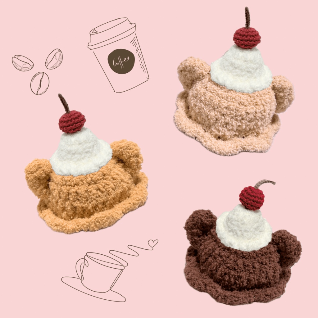 ぬい服|10cm 12cm 13cm 14cm 15cm 16cm|くまさんフロートのお帽子|もこもこ ブラウン ベージュ キャメル アイス さくらんぼ ニット スイーツ ケーキ フルーツ アイス