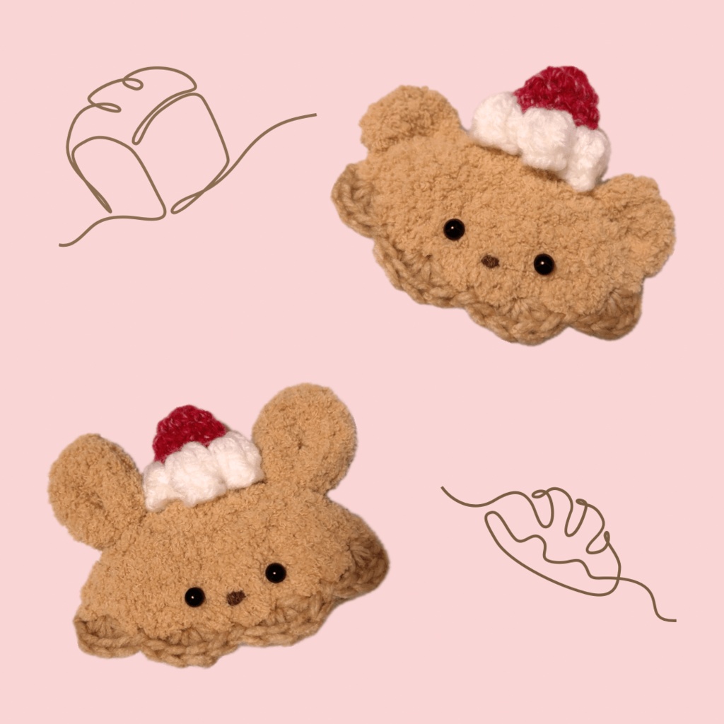 ぬい服|10cm〜14cm|くまさん・うさぎさんブリオッシュのお帽子|ぬいぐるみ服|編み物 ニット もこもこ いちご スイーツ パン