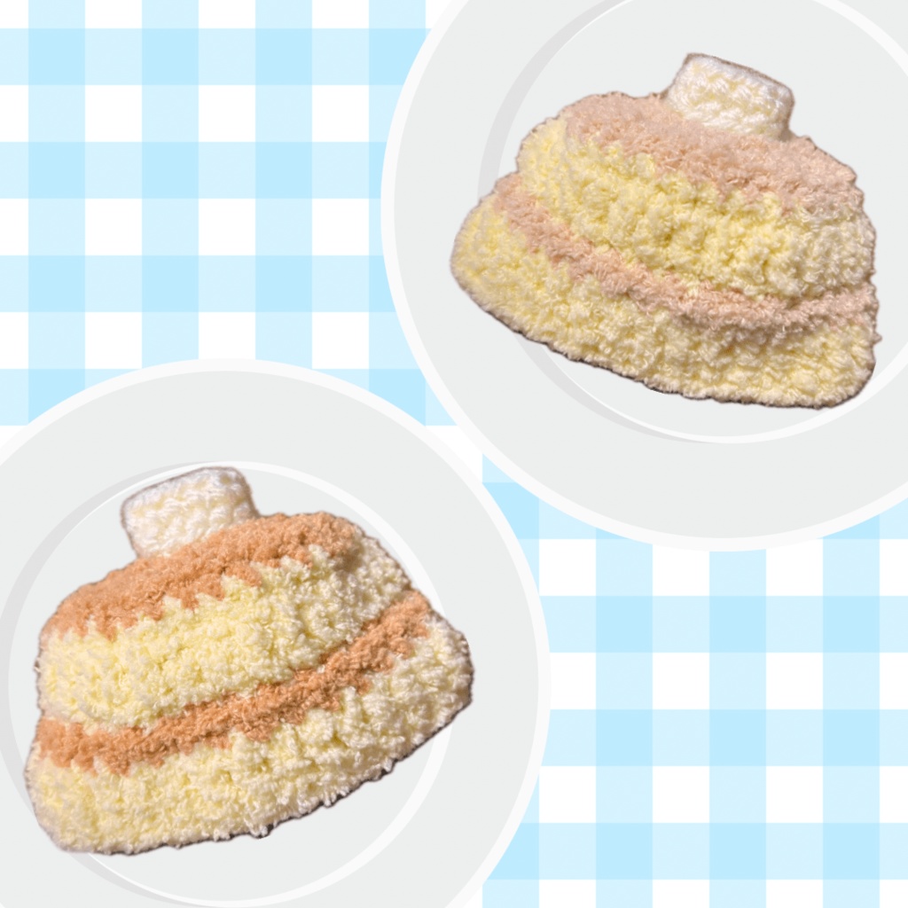 ぬい服|10cm 12cm 14cm|パンケーキ・ホットケーキのお帽子|ぬいぐるみ服|編み物|13cm ニット イエロー ベージュ ブラウン 茶 黄 もこもこ ふわふわ くま うさぎ スイーツ ぬい