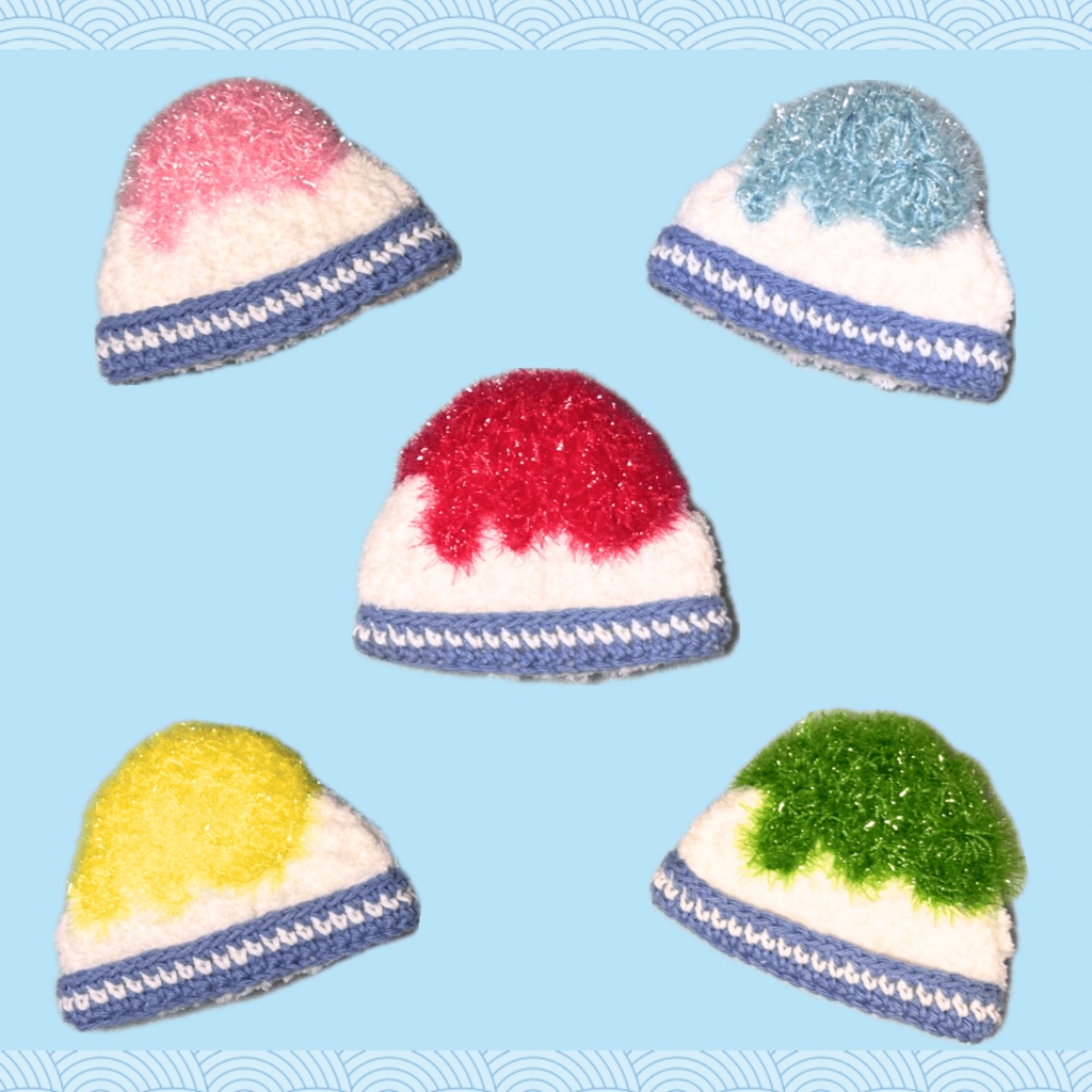 ぬい服|かき氷のお帽子 10cm 11cm 12cm 13cm 14cm 15 cm 16cm|編み物 ぬいぐるみ服 ニット アイス 夏 いちご 苺 フルーツ メロン レモン 桃 水色 イエロー グリーン ピンク レッド 赤 青 和風 祭 縁日 和服 浴衣 着物 ぬい