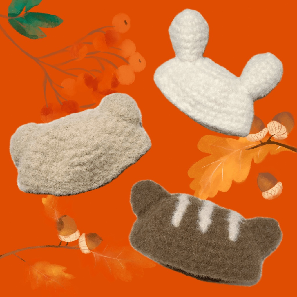 ぬい服|ほっこりどうぶつ帽子|くま りす うさぎ 秋冬 10cm 12cm 13cm 14cm 15cm 16cm ホワイト ベージュ ブラウン ふわふわ もこもこ ニット ぬいぐるみ服 ぬい