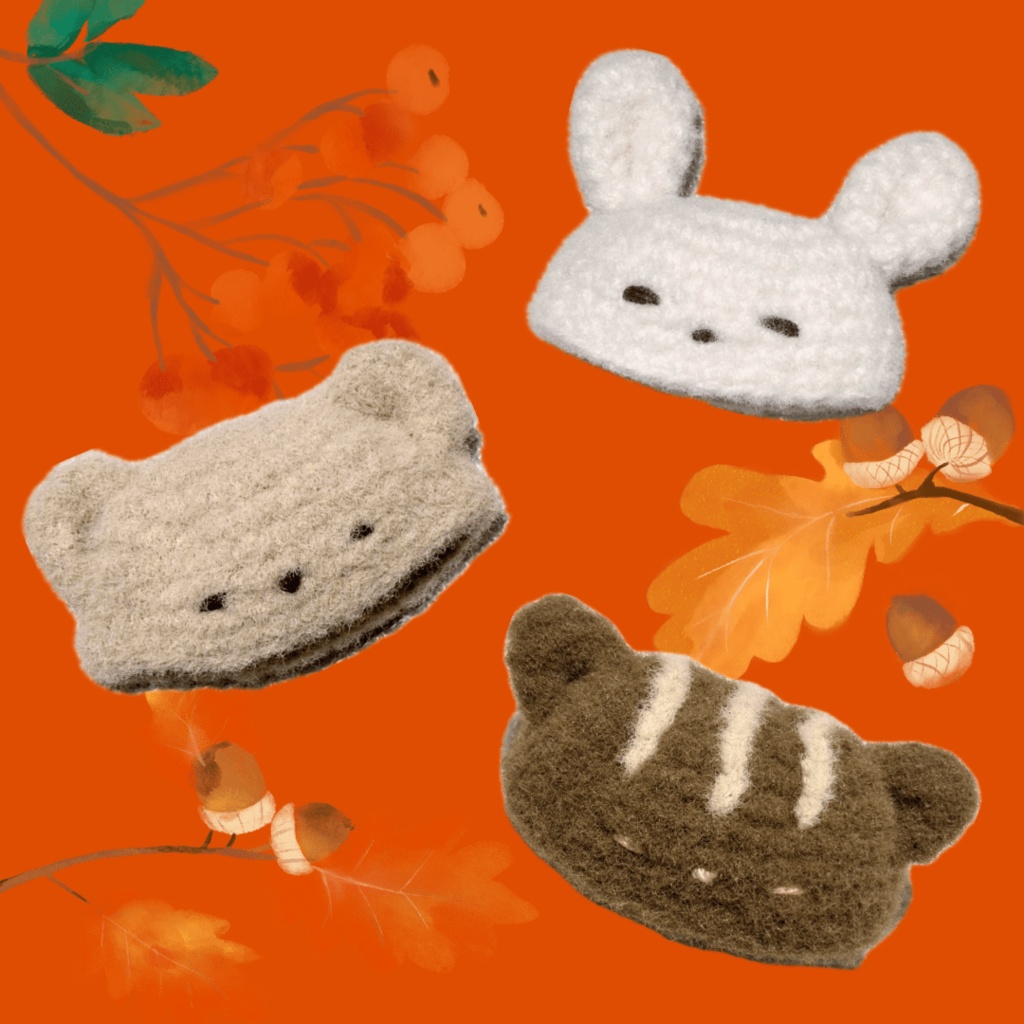 ぬい服｜ほっこりどうぶつ帽子｜くま　りす　うさぎ　秋冬　10cm 12cm 13cm 14cm 15cm 16cm ホワイト　ベージュ　ブラウン　ふわふわ　もこもこ　ニット　ぬいぐるみ服　ぬい