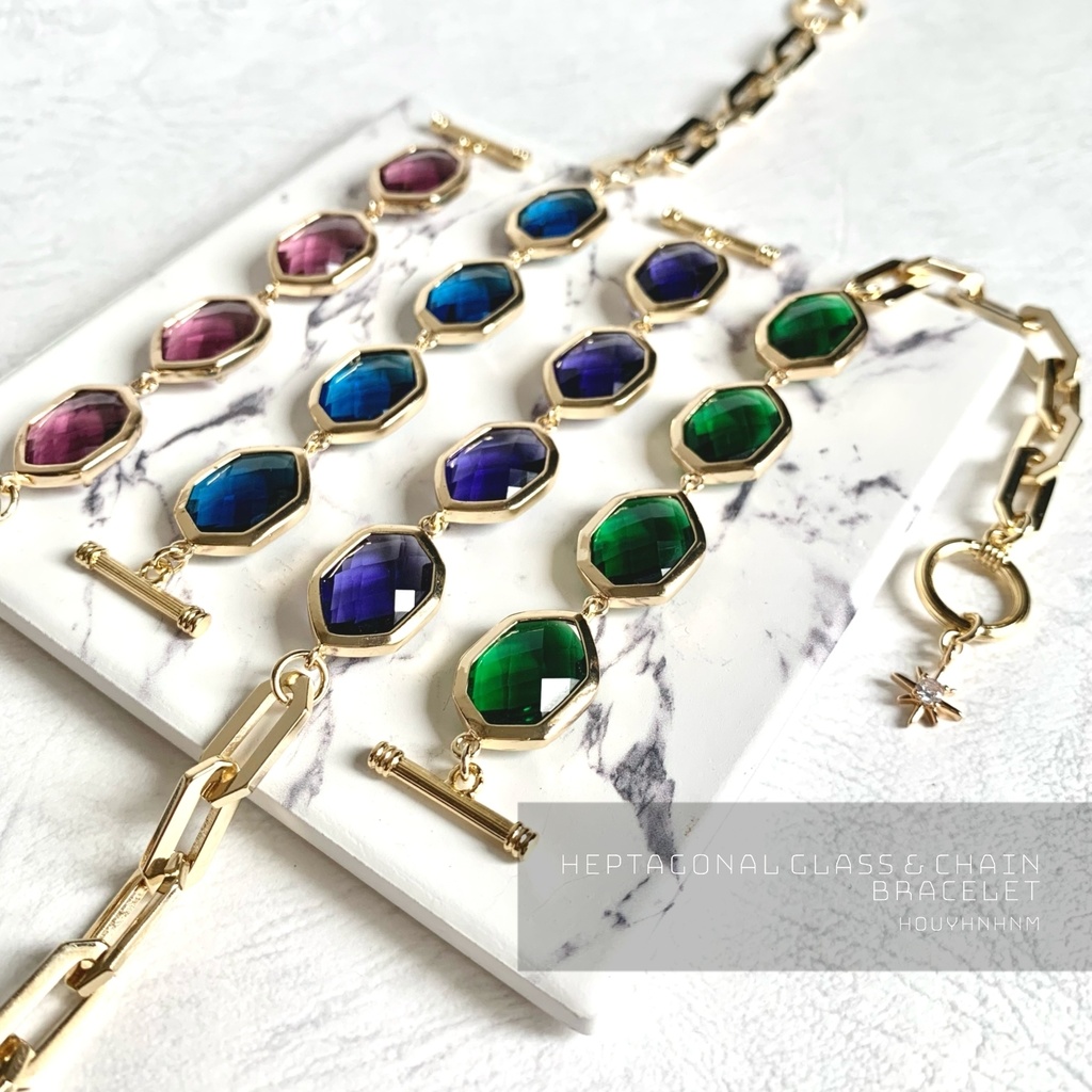 heptagonal glass and chain bracelet
