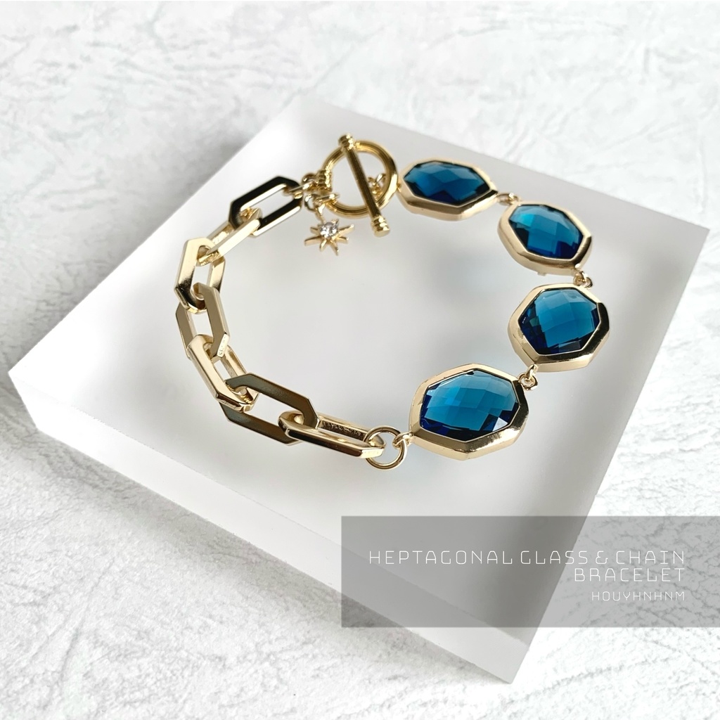 heptagonal glass and chain bracelet