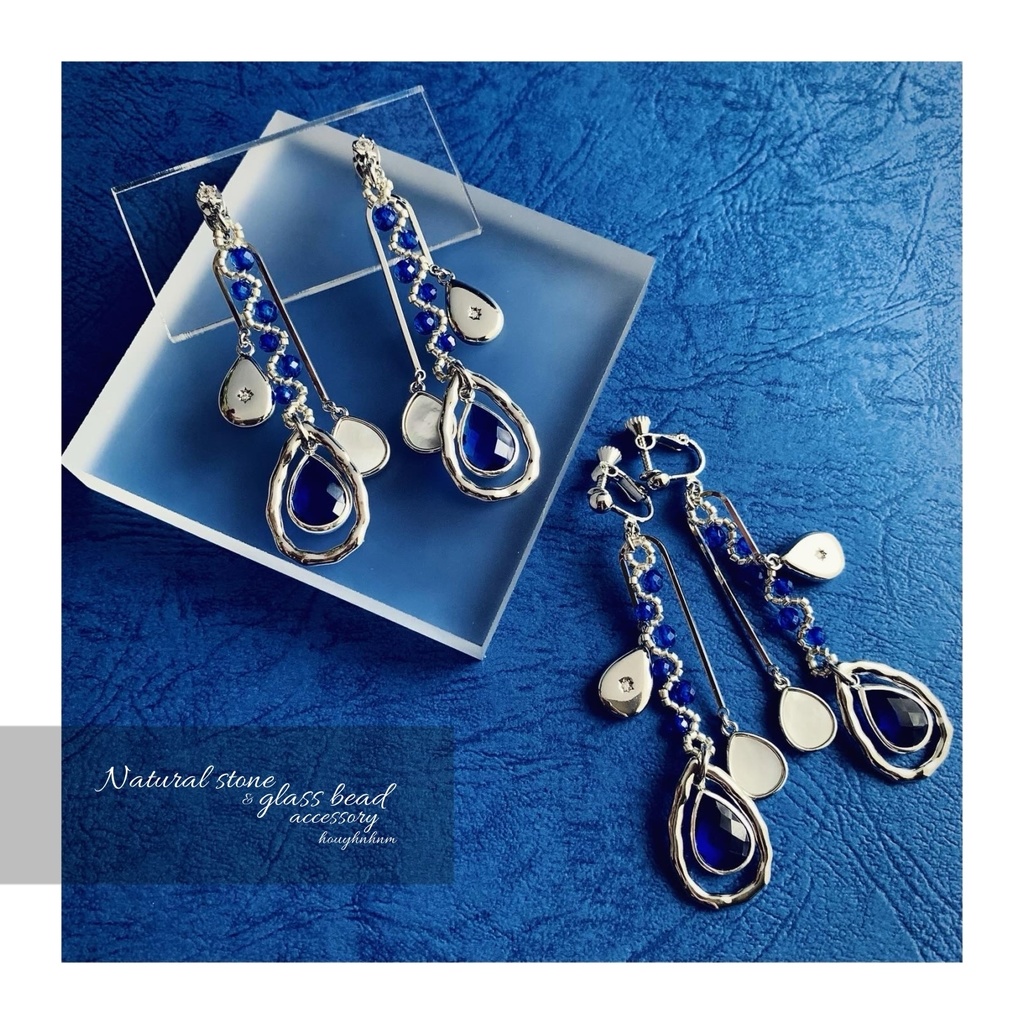 天然石とガラスビーズのピアス