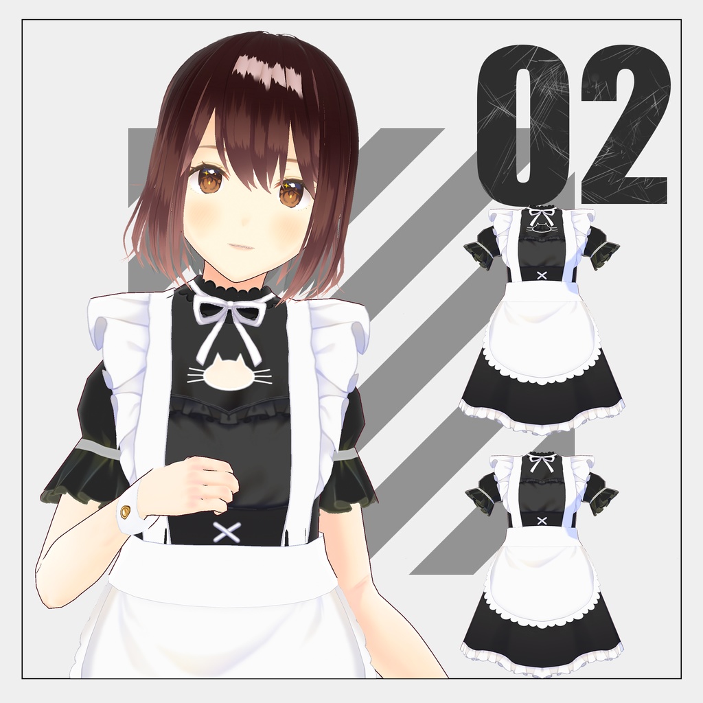 【VRoid】猫メイド服【2024/05/26更新】+バレンタイン用衣装