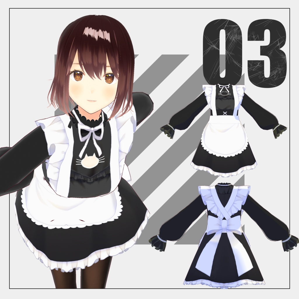 【VRoid】猫メイド服【2024/05/26更新】+バレンタイン用衣装