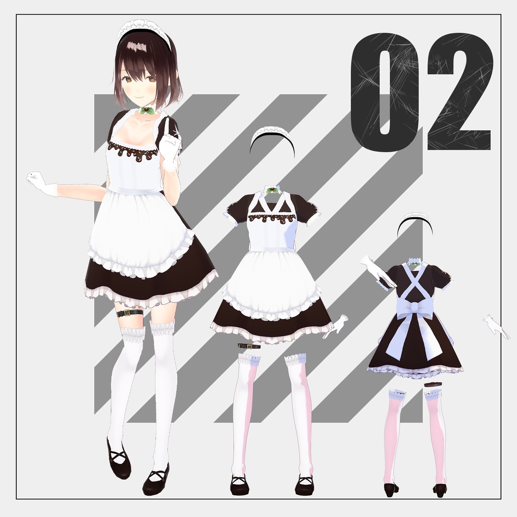 【VRoid】猫メイド服【2024/05/26更新】+バレンタイン用衣装
