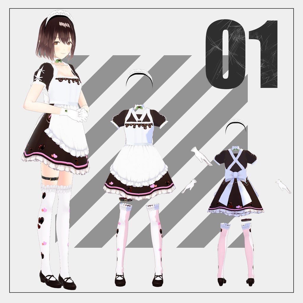 【VRoid】猫メイド服【2024/05/26更新】+バレンタイン用衣装