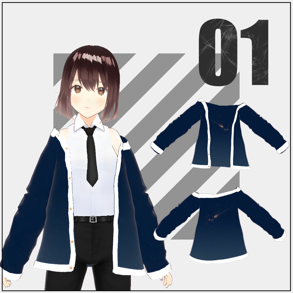 ノースリーブシャツ【VRoid】(2025/06/22衣装追加)+星空ジャケット