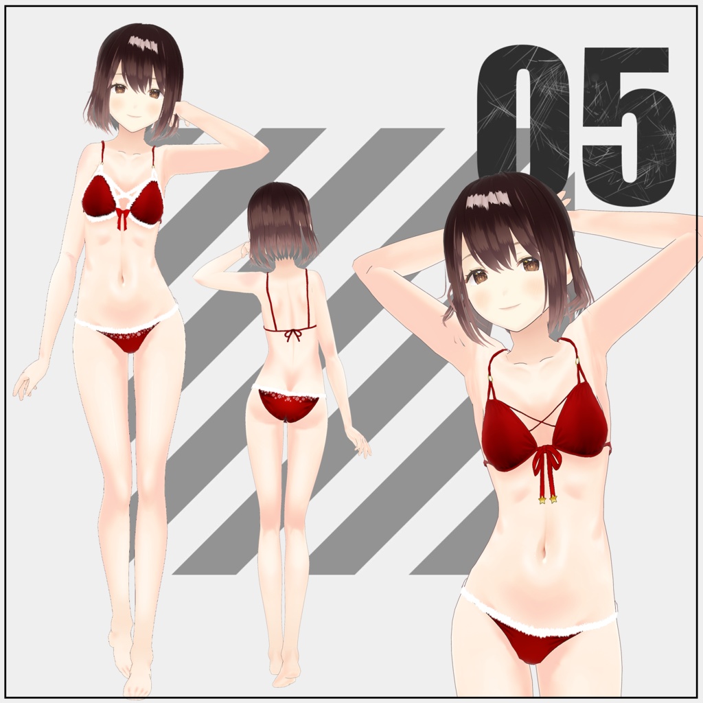 黒ビキニ+クリスマス水着