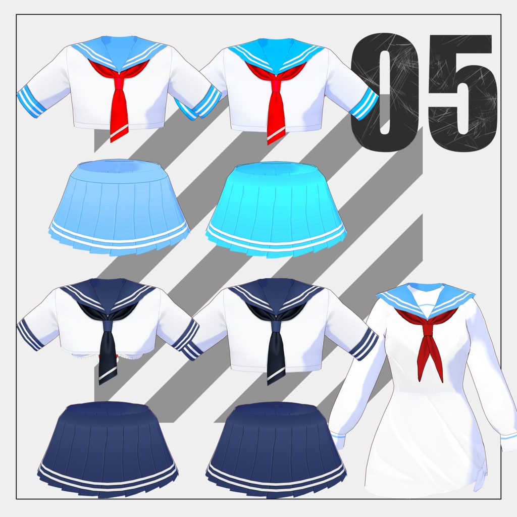 セーラー水着【VRoid】(2025/07/09 修正)