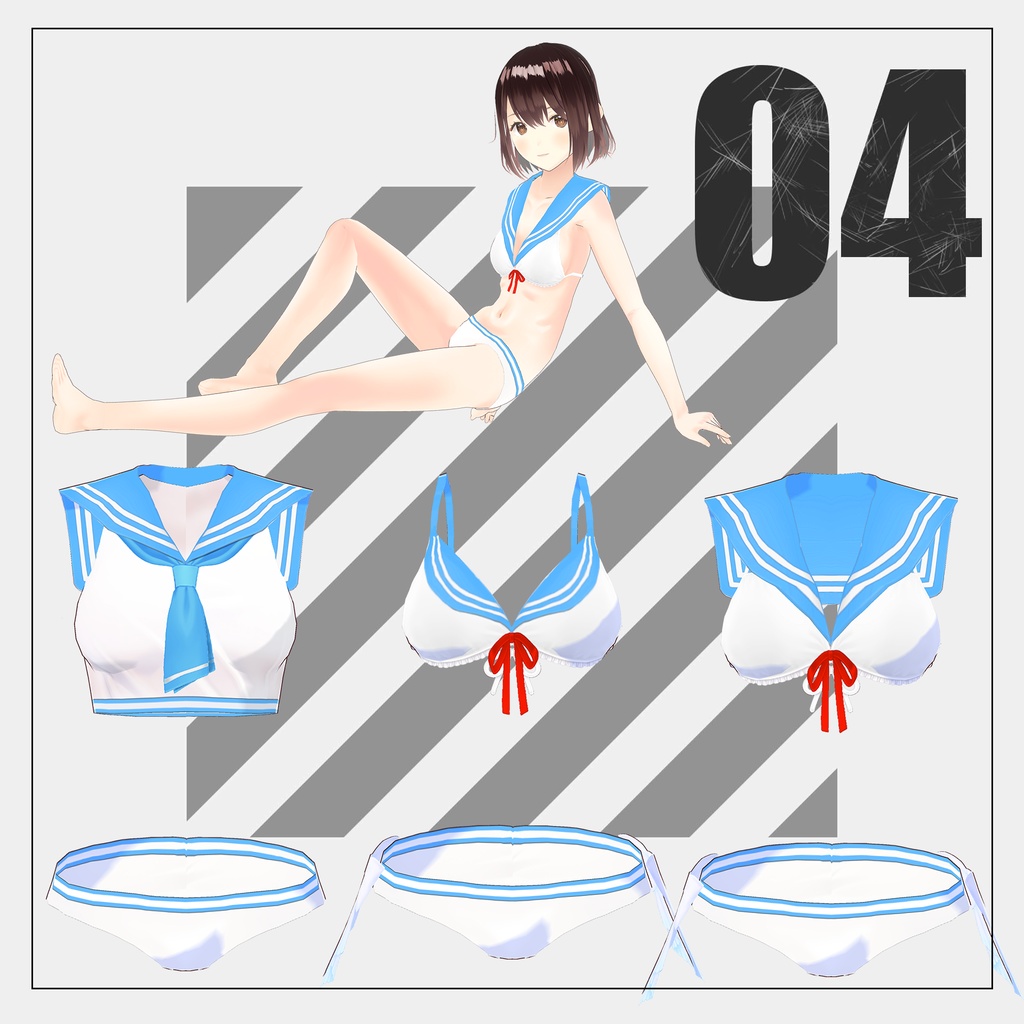 セーラー水着【VRoid】(2025/07/09 修正)