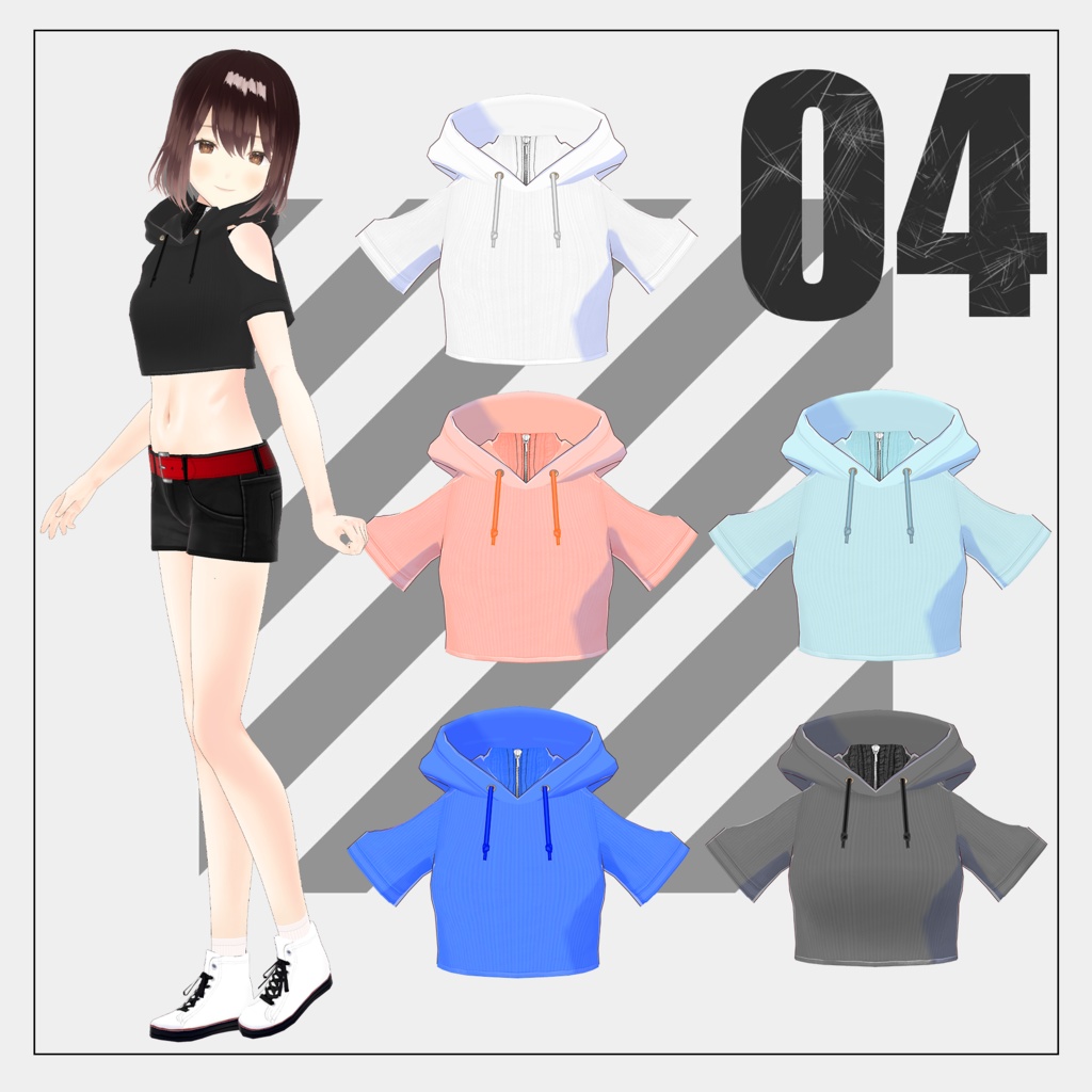 オープンショルダーパーカー【VRoid】