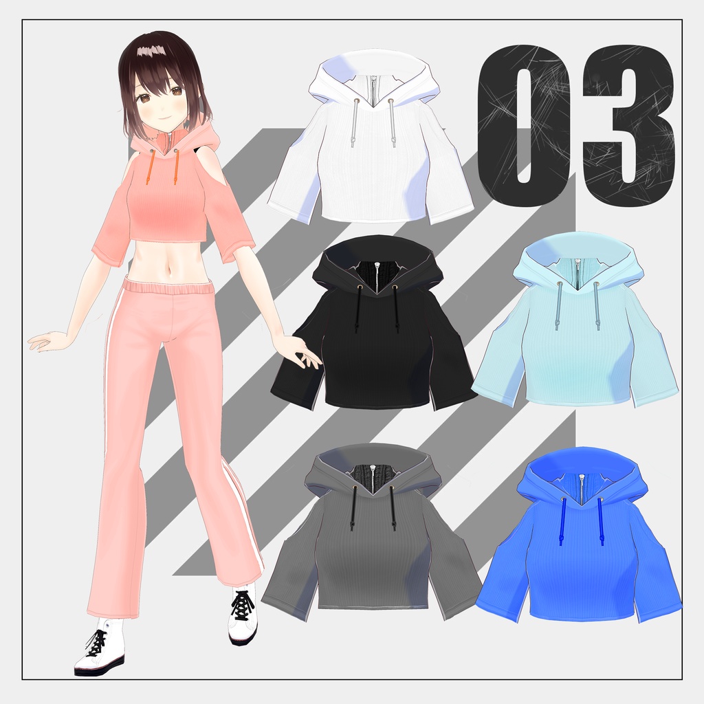 オープンショルダーパーカー【VRoid】