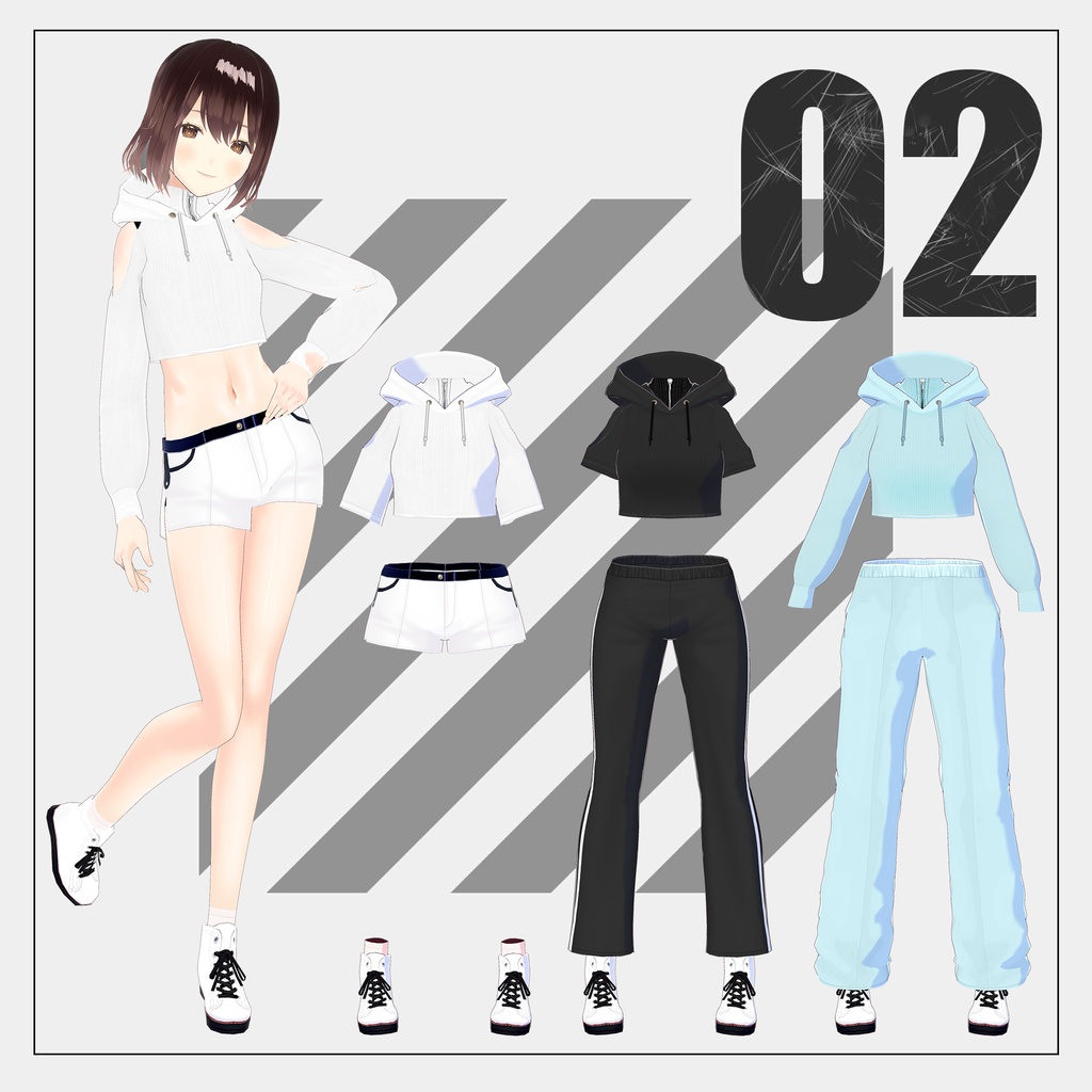 オープンショルダーパーカー【VRoid】