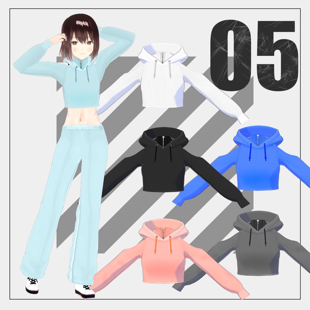 オープンショルダーパーカー【VRoid】