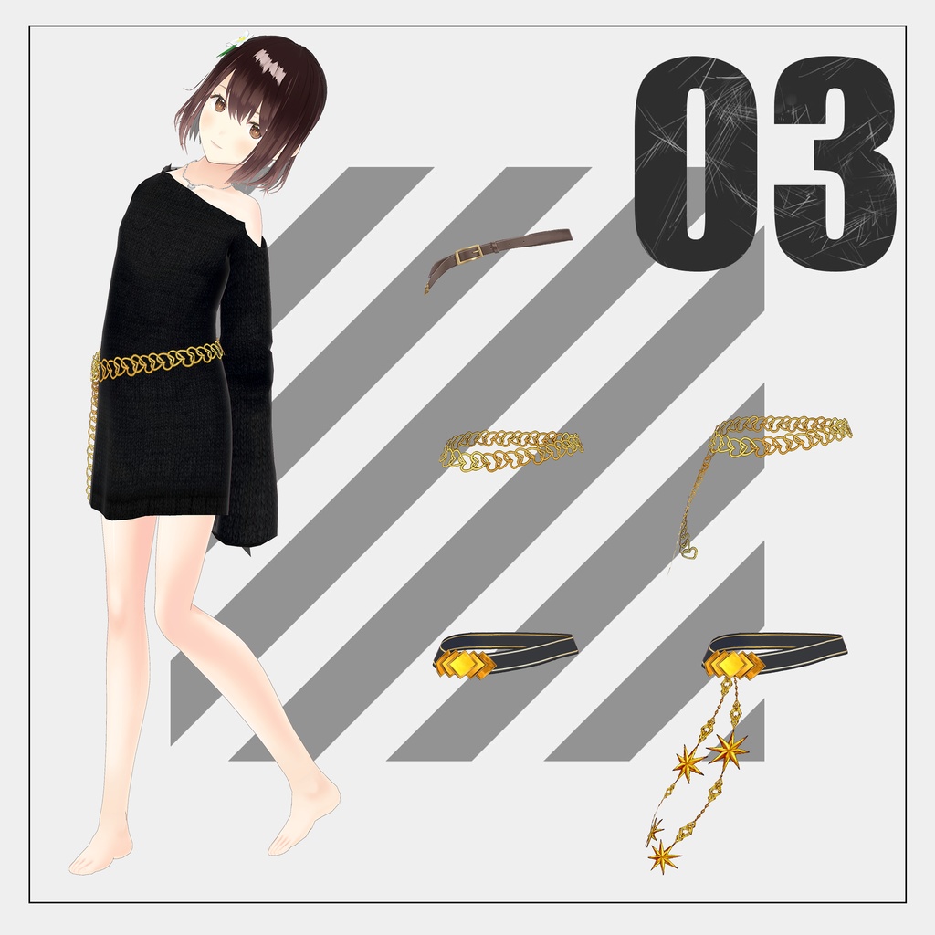 アクセサリー(髪飾り,ネックレス,ベルト,ピアス,ブレスレット)【VRoid】