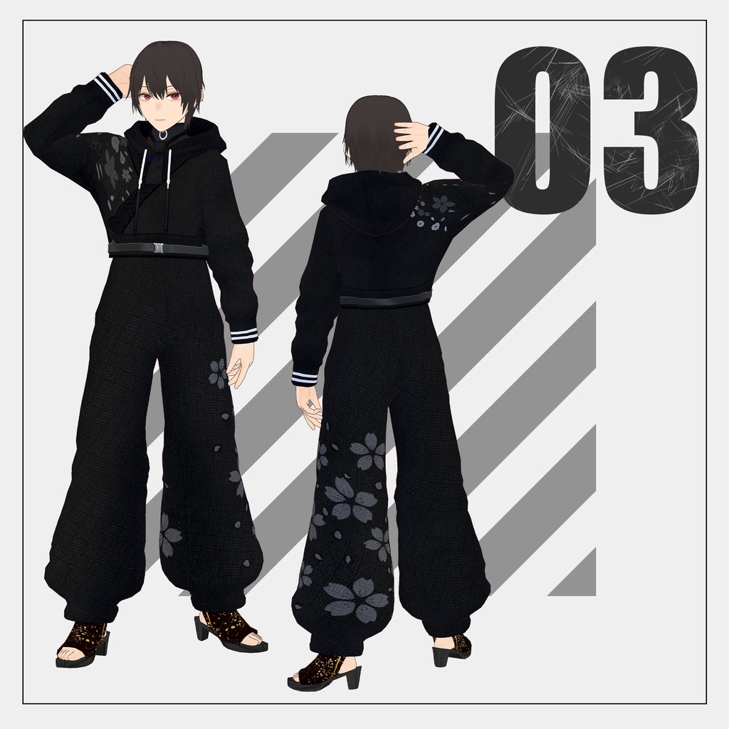 忍者風服【VRoid】(2025/07/29 修正+男性ボディに適応するよう修正)