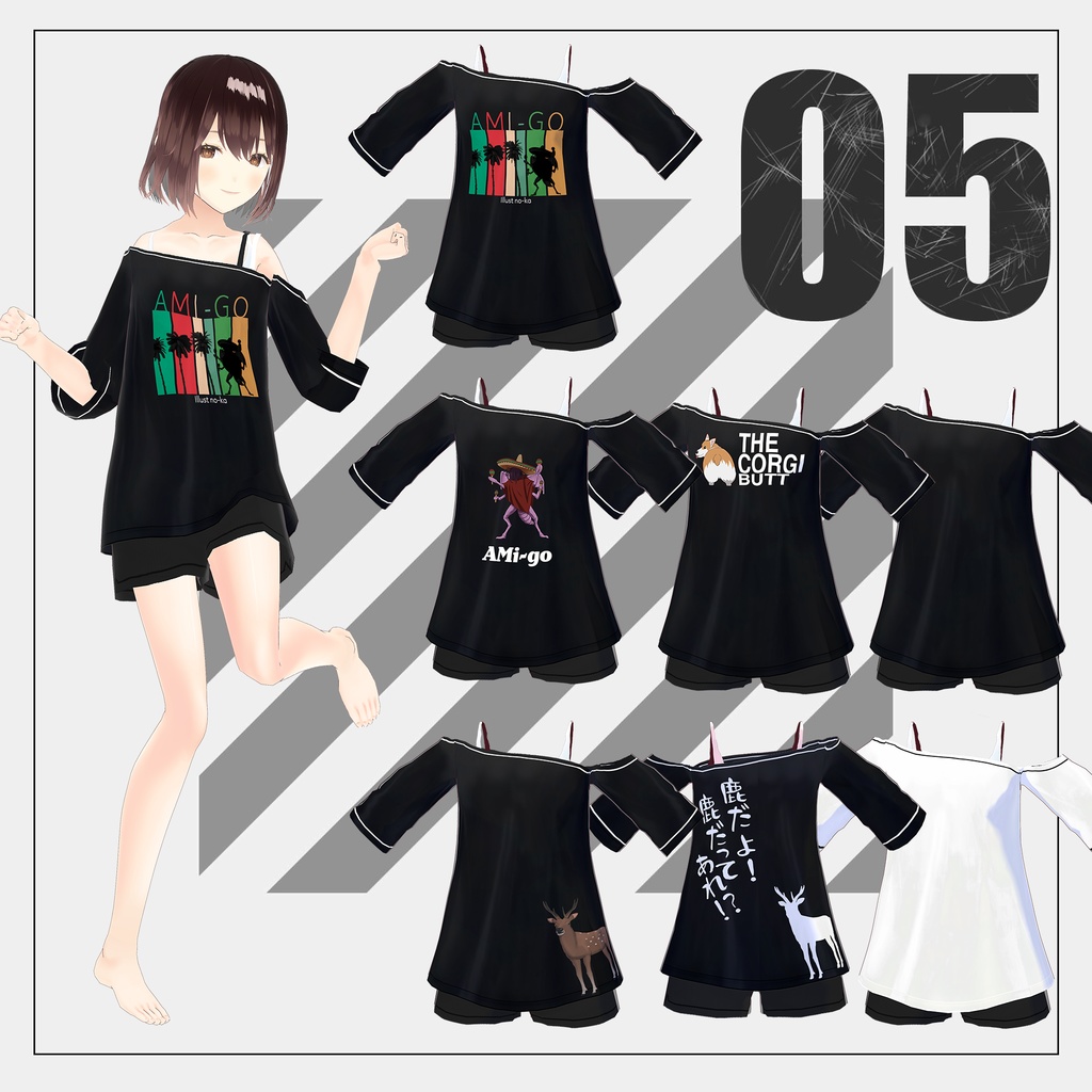 【無料】デザインTシャツ (illustNo-kaTshirt (いらすとのーかTシャツ))【VRoid 】