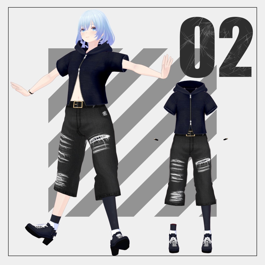 【4/19まで100円】ダブルジップ半袖パーカー【VRoid】