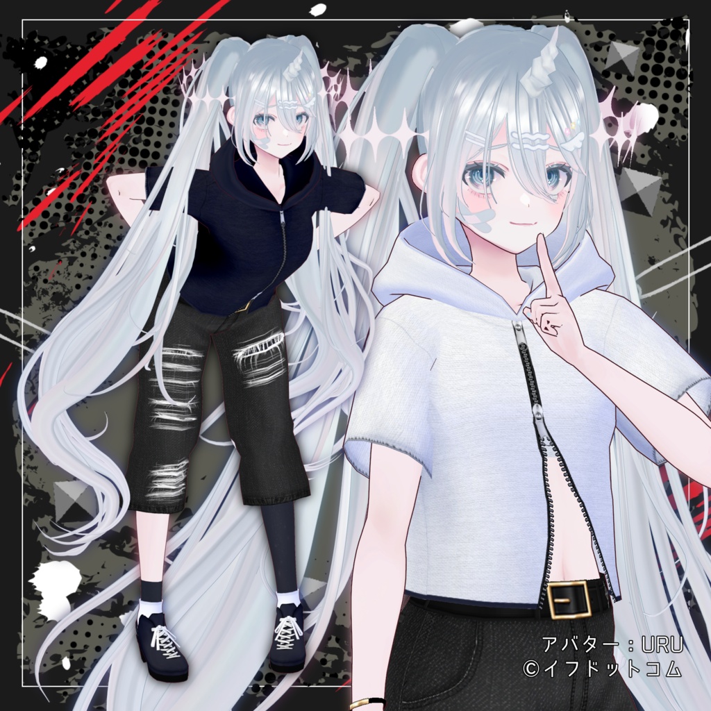 ダブルジップ半袖パーカー【VRoid】