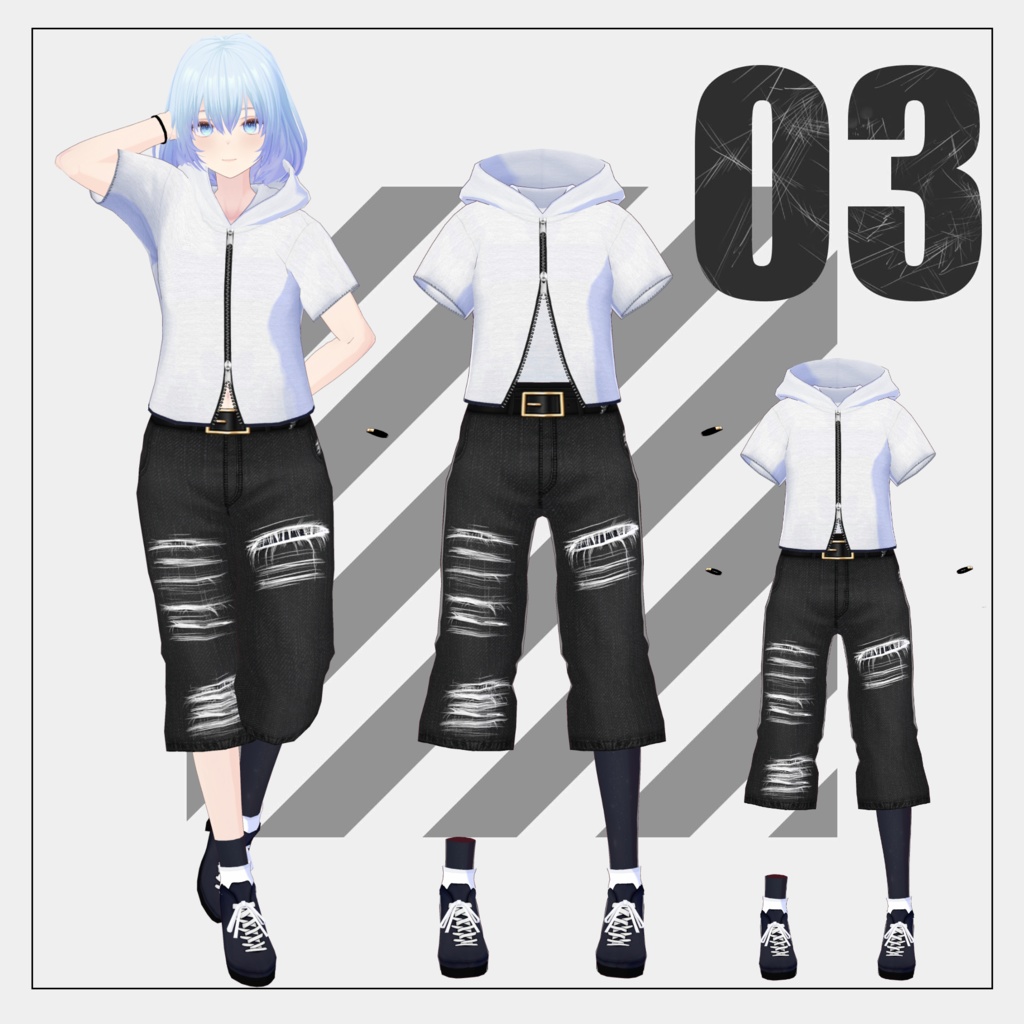 【4/19まで100円】ダブルジップ半袖パーカー【VRoid】