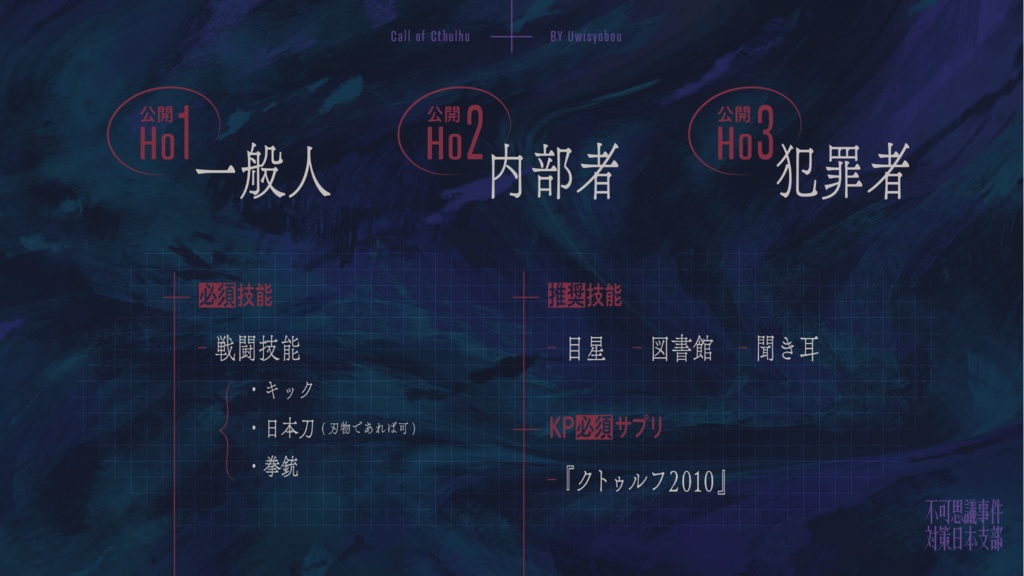 CoCキャンペーンシナリオ『不可思議事件対策日本支部』chapter.1 黎明