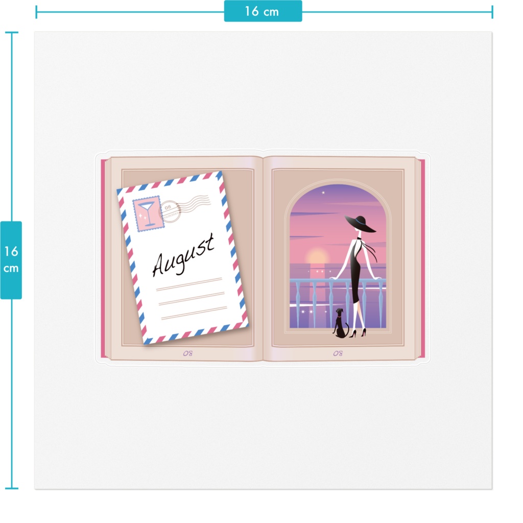 ブック型メッセージカードステッカー 8月