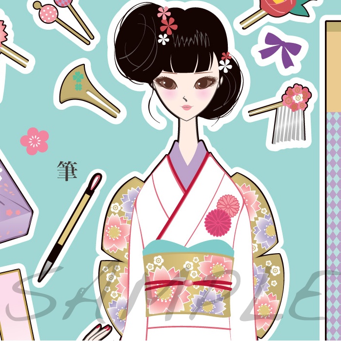 和風ペーパードール2枚セット ハガキサイズデータ