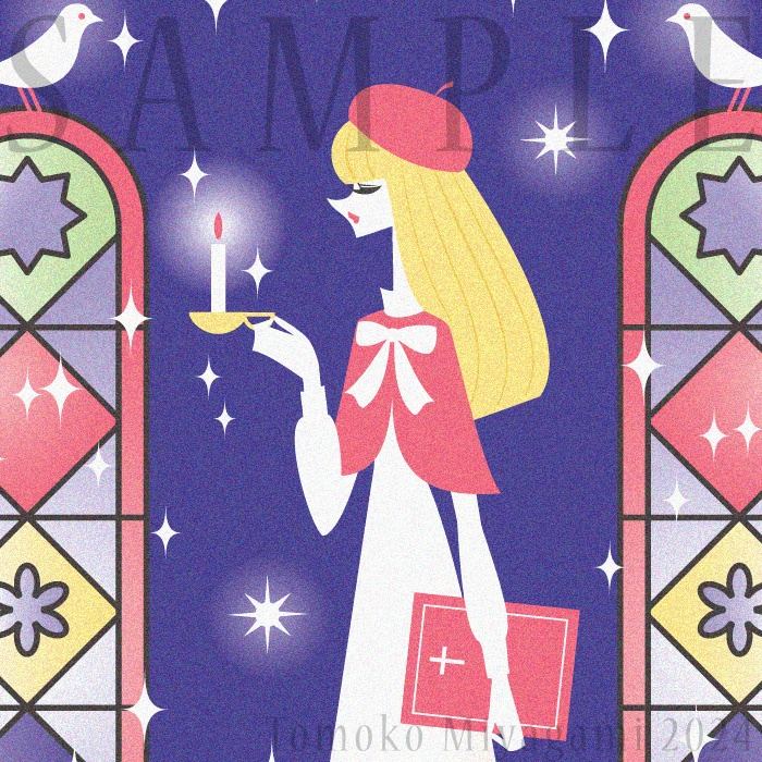 クリスマスカード2枚セット/ハガキサイズデータ/レトロ絵本&シール風