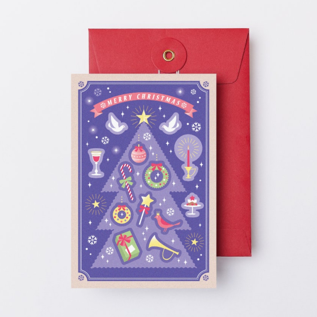 クリスマスカード2枚セット/ハガキサイズデータ/レトロ絵本&シール風