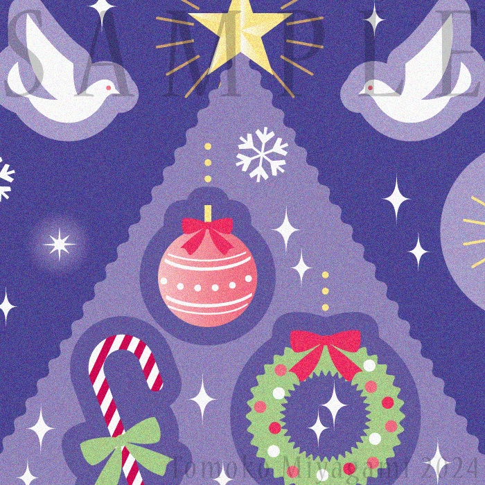 クリスマスカード2枚セット/ハガキサイズデータ/レトロ絵本&シール風