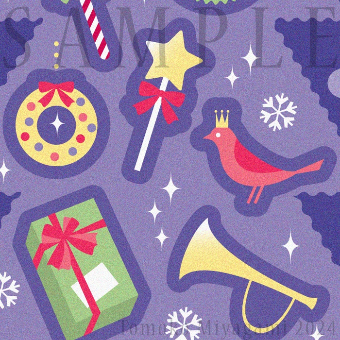 クリスマスカード2枚セット/ハガキサイズデータ/レトロ絵本&シール風