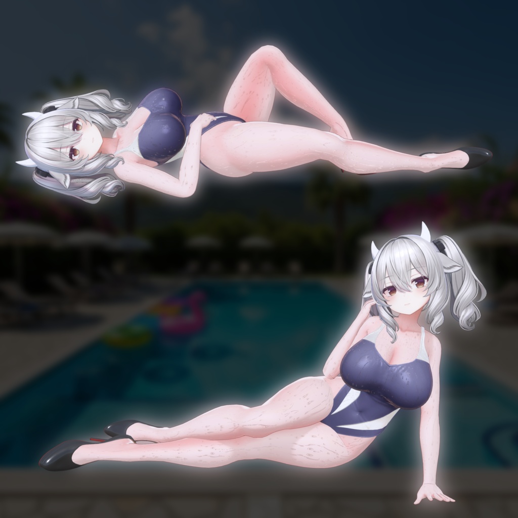 競泳水着 ミルティナ ちゃん用 〖Driping Water〗 水滴ノーマル 付属