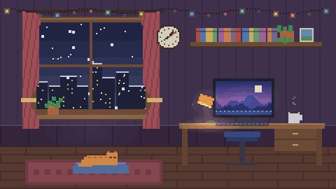 【4K・60秒ループ】ドット絵の配信部屋 3種(雨・雪・星空の夜)【配信背景・待機画面】