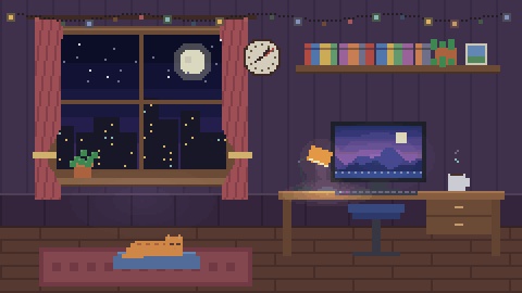 【4K・60秒ループ】ドット絵の配信部屋 3種(雨・雪・星空の夜)【配信背景・待機画面】