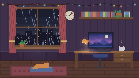 【4K・60秒ループ】ドット絵の配信部屋 3種(雨・雪・星空の夜)【配信背景・待機画面】