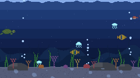 【4K・60秒ループ】ドット絵の海の中 3種(昼の海・夜の海・深海)【配信背景・待機画面】