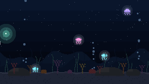【4K・60秒ループ】ドット絵の海の中 3種(昼の海・夜の海・深海)【配信背景・待機画面】