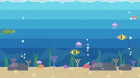 【4K・60秒ループ】ドット絵の海の中 3種(昼の海・夜の海・深海)【配信背景・待機画面】