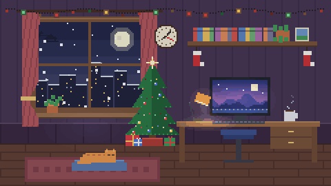 【4K・60秒ループ】ドット絵のクリスマス配信部屋 4種【配信背景・待機画面】