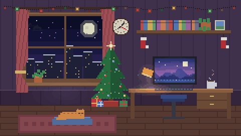 【4K・60秒ループ】ドット絵のクリスマス配信部屋 4種【配信背景・待機画面】