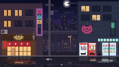 【4K・60秒ループ】ドット絵のネオン街 3種(雨・雨上がり・雪の夜)【配信背景・待機画面】