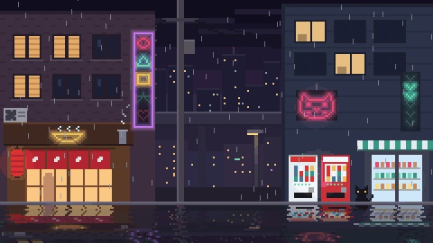 【4K・60秒ループ】ドット絵のネオン街 3種(雨・雨上がり・雪の夜)【配信背景・待機画面】